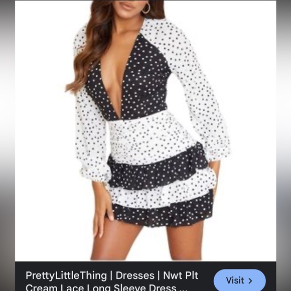 PrettyLittleThing Black and White Polka Dot Dress - Picture 1 of 8